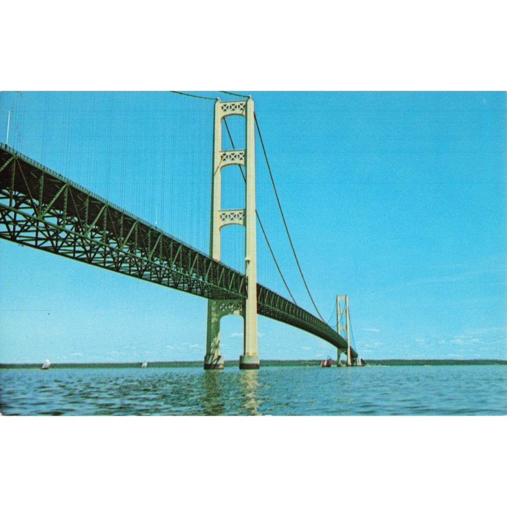 Vintage Mackinac Bridge Michigan Postcard Upper Michigan Card Co MB-71 Unposted